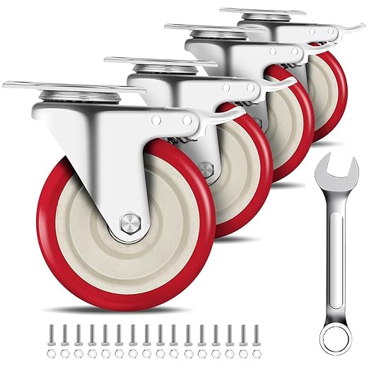 5 Inch Heavy Duty Caster Set of 4, Swivel Plate Castor Wheels by Unknown