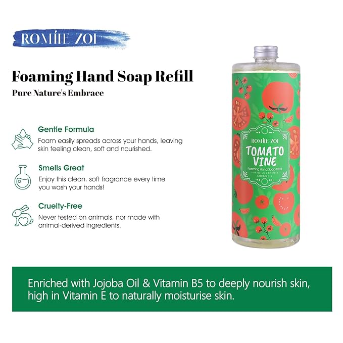 ROMIIE ZOI Liquid Hand Soap Refill, Tomato Vine, Gentle & Moisturizing Formula, 750 ML/ 26 FL OZ