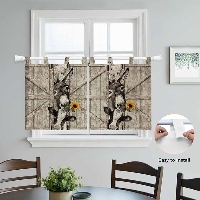 Funny Farm Animals Kitchen Curtains 24 Inch Length, Small Window Curtains Tab - Image 4
