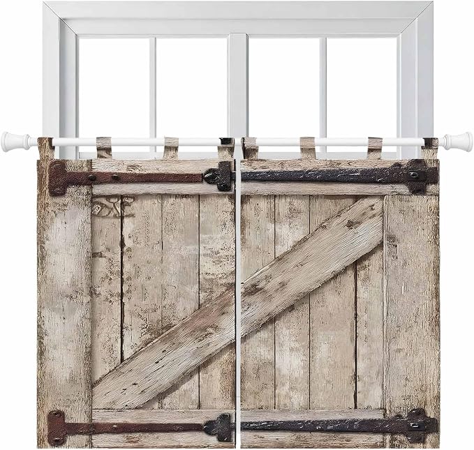 Farmhouse Wood Grain Kitchen Curtains 45 Inch Length, Short Cafe Window by Unknown