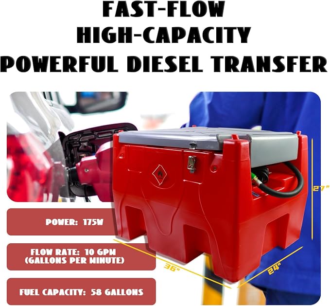 Portable Diesel Only Fuel Storage W/12V Pump 10.6 GPM Flow Rate, Auto Nozzle - Image 3