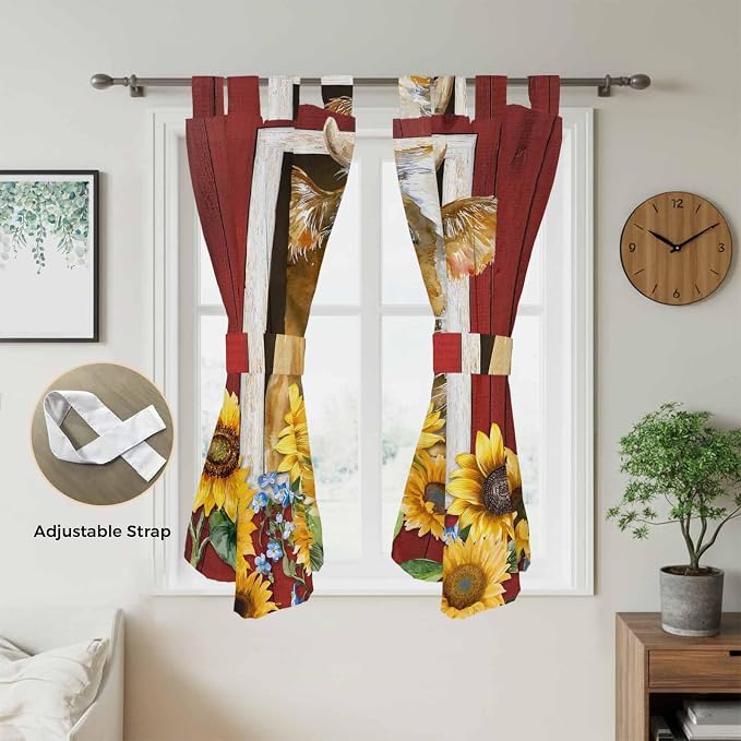Cows Sunflowers Bathroom Curtains 63 Inch Length, Window Curtains Tab Top - Image 5