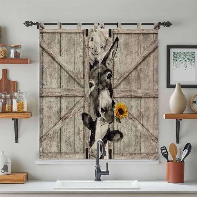 Funny Farm Animals Bathroom Curtains 63 Inch Length, Window Curtains Tab Top - Image 3