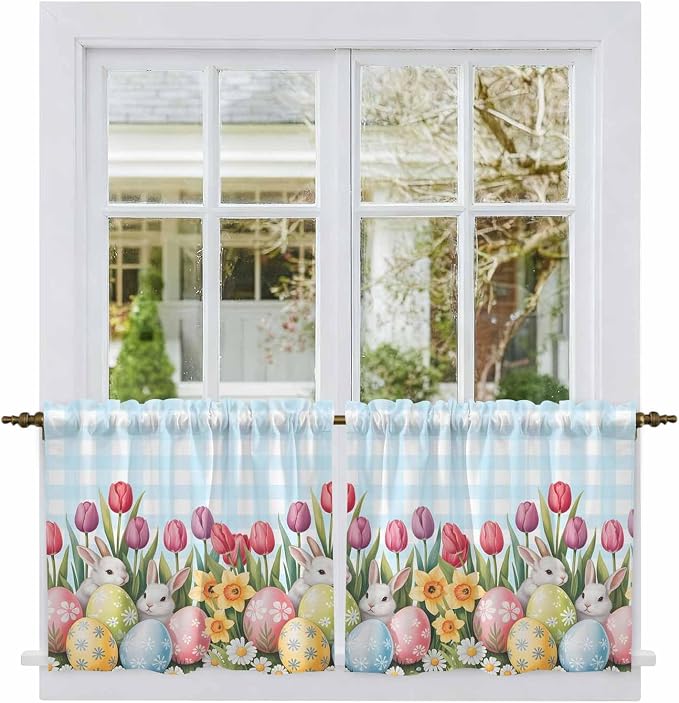 Easter Kitchen Tier Curtains 24 Inch Long 2 Panel Set, Rod Pocket Cafe Small - Image 2