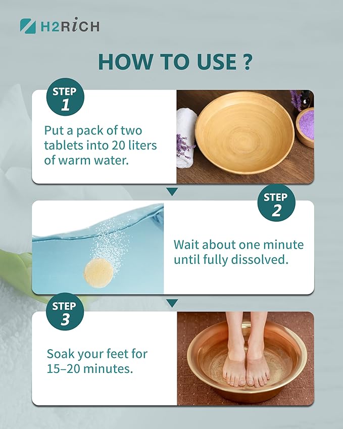 Hydrogen Foot Soak Effervescent Tablets 6 Pack | Ginger & Mugwort Herb Foot Bath, Relaxing Spa Pedicure Care | Improves Circulation, Soothes Tired Feet, Softens Calluses, Controls Odor
