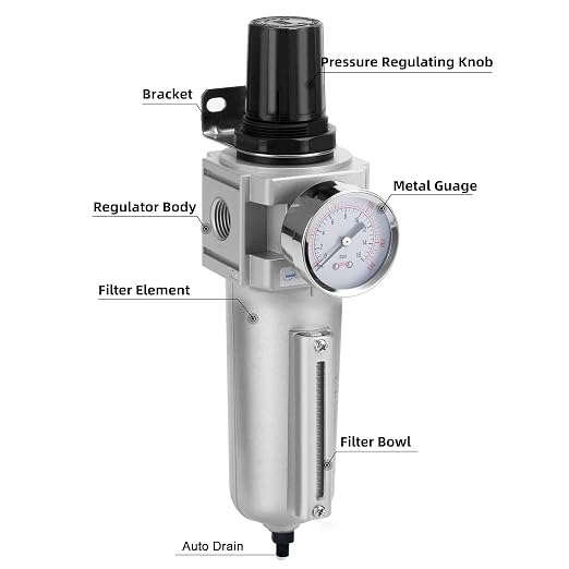 NANPU Industrial Grade Heavy Duty Particulate Filter & Air Regulator, Metal Bowl - Image 3