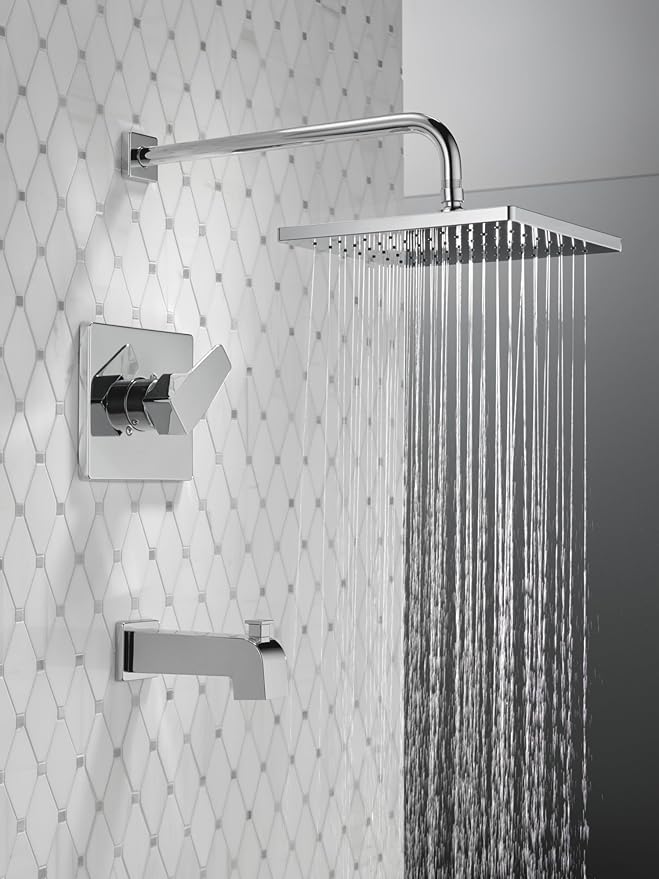 Delta Faucet Modern Raincan Square Single-Function Tub and Shower Trim Kit, Tub Faucet Set, Rainfall Shower Head, Delta Shower Trim Kit, Chrome T14468-PP (Valve Not Included)