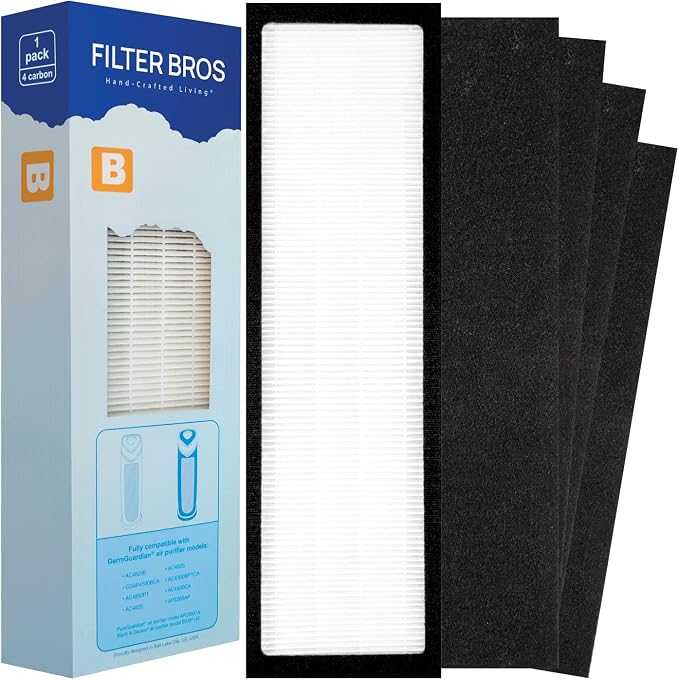 Filter Bros HEPA Filter B Replacement Fits GermGuardian FLT4825 AC4825 AC4900CA by FilterBrosHand-CraftedLiving