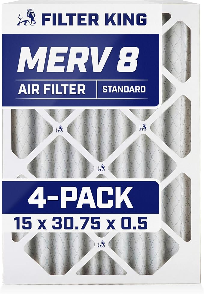 Filter King 15x30.75x0.5 Air Filter | 4-PACK | MERV 8 HVAC Pleated A/C Furnace by FilterKing