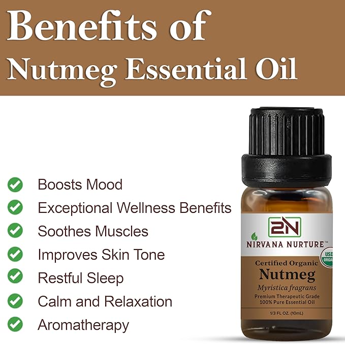 Nutmeg Essential Oil USDA Certified Organic, 100% Pure Natural Premium Grade, Undiluted