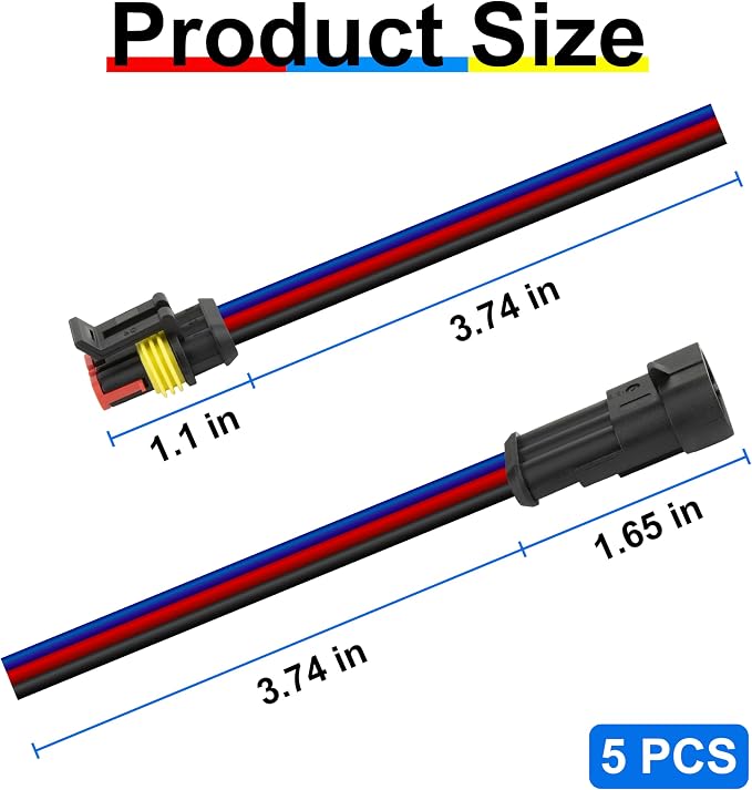 5Pcs 3 Pin Connector, 16AWG Car Waterproof Electrical Connectors, Quick - Image 2
