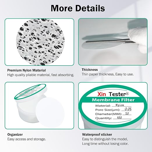 Xin Tester 100 Pieces Nylon Disc Membrane Filters, 50 mm Diameter, 0.05µm Pore - Image 7