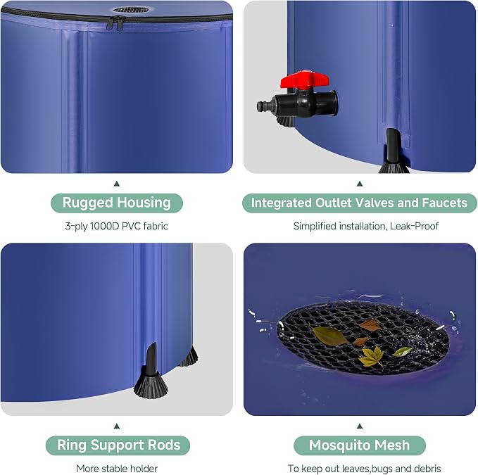 Collapsible Rain Barrel Water Storage Containers-53 Gallon Portable Rainwater - Image 2