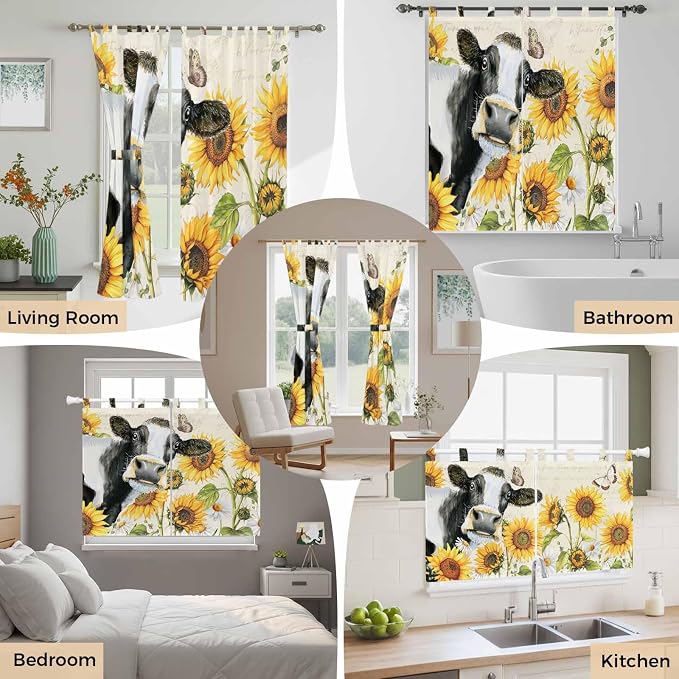 Yellow Sunflowers Bathroom Curtains 63 Inch Length, Window Curtains Tab Top - Image 7
