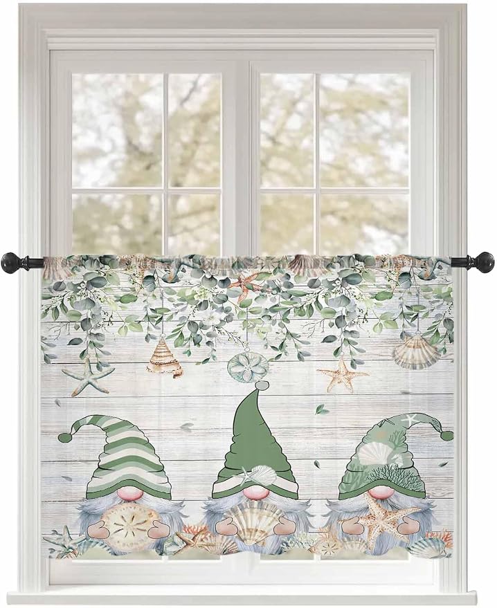 Sheer Curtains 45 Inch Length, Coastal Eucalyptus Leaf Semi Sheer Curtains by Unknown