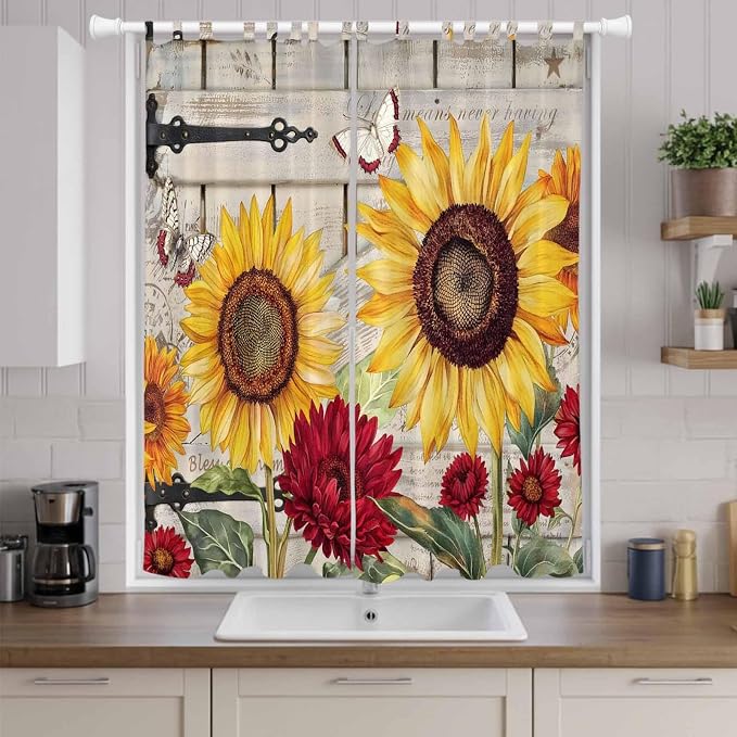 Red Yellow Sunflowers Living Room Curtains 96 Inch Length, Window Curtains Tab - Image 9
