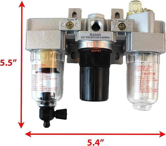 1/4" NPT Mini Compressed Air In Line Filter Regulator Lubricator Oiler Combo - Image 2