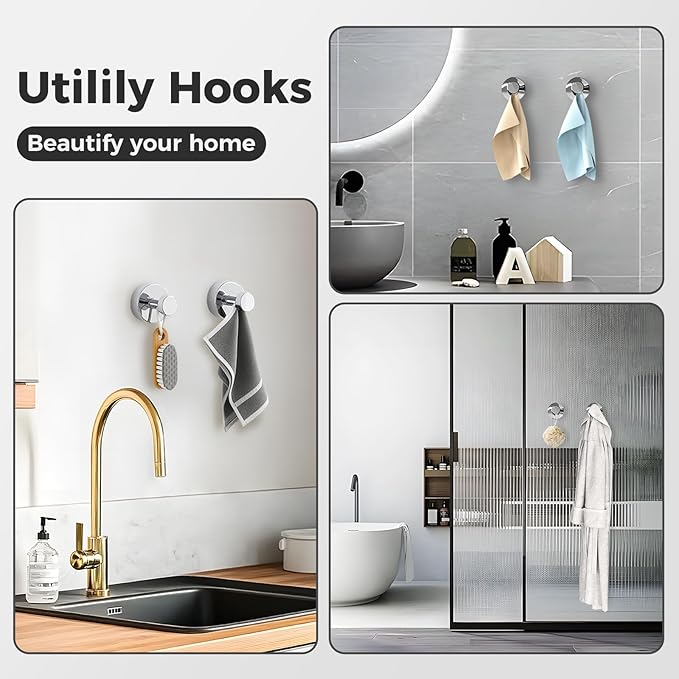 Shower Hooks for Inside Shower,Suction Cup Hooks for Glass Window,Removable Towel Hooks for Bathrooms,2 Packs(Mirror)
