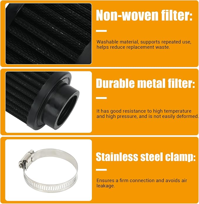 PTNHZ Universal Black Neck 1.5" 38mm Car High Flow Cold Air Intake Air Filter - Image 3