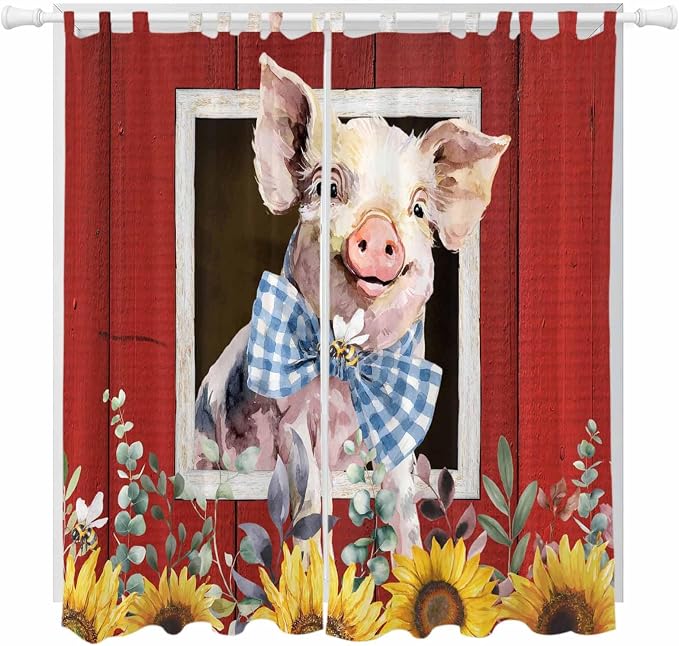 Pig Sunflowers Living Room Curtains 96 Inch Length, Window Curtains Tab Top by Unknown