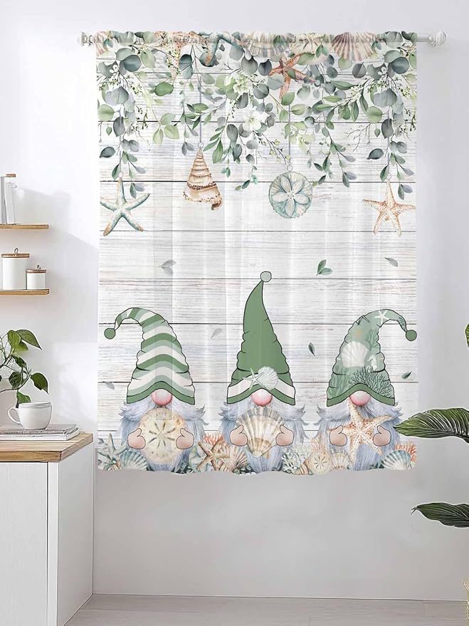 Sheer Curtains 63 Inch Length, Coastal Eucalyptus Leaf Semi Sheer Curtains - Image 2