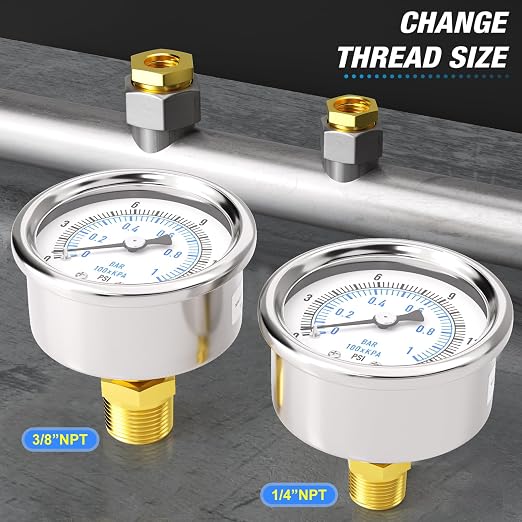 MEANLIN MEASURE 0~15Psi Dry Low Pressure Gauge Stainless Steel 1/8" NPT 2" FACE - Image 3