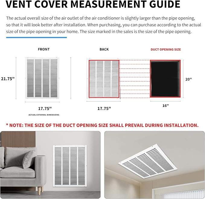 16x20 Return Air Grille, Air Return Vent Cover, Flat Vent Cover, Rejillas De - Image 4