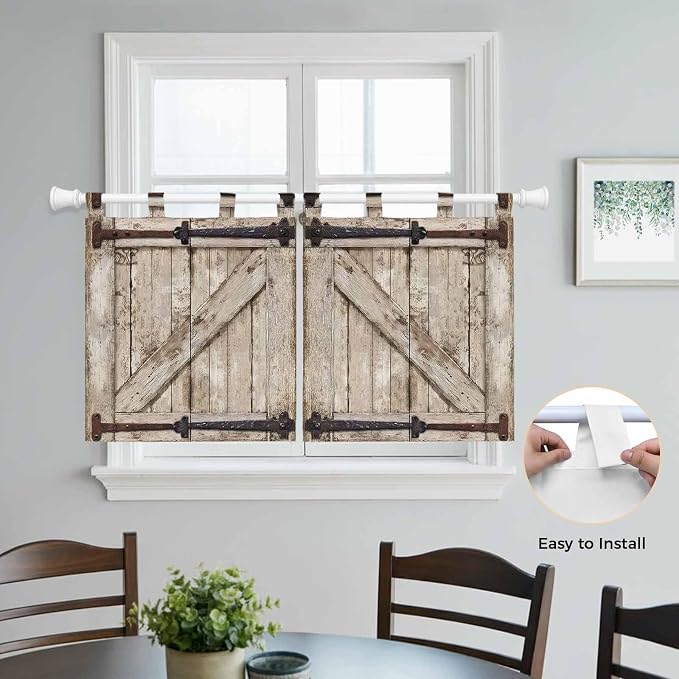 Farmhouse Wood Grain Kitchen Curtains 24 Inch Length, Small Window Curtains Tab - Image 4