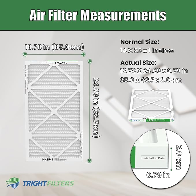 14x25x1 Air Filter 4 Pack, Durable MERV 8 Pleated Home HVAC AC Furnace Filters - Image 2
