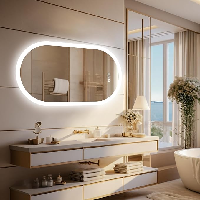 LUVODI Lighted LED Bathroom Mirror: 40x20IN Oval Anti-Fog Dimmable Wall Mounted - Image 2
