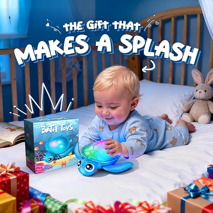Electric Swimming Turtle Bath Toys - Automatic Swimming with Colorful LED Lights, Rechargeable & Auto Shut-Off, Water Pool Floating Toys for Toddlers Kids Ages 1-3 2-4 4-8