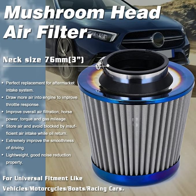 PTNHZ Universal Burnt Blue Neck 3" 76mm Car High Flow Cold Air Intake Air - Image 2