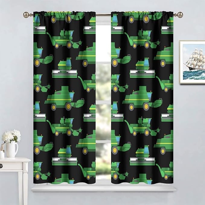 Kids Agriculture Machine Window Curtains, Farm Equipment Tractors Transport - Image 2