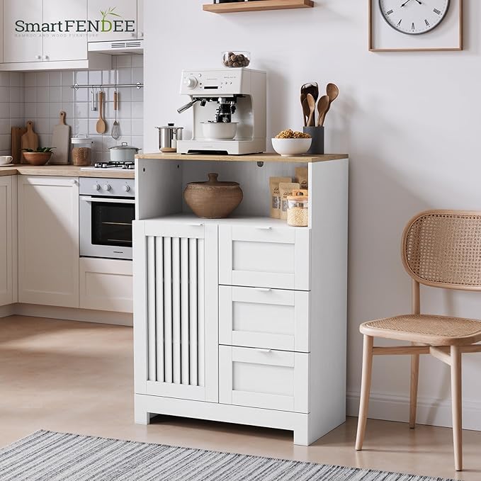 Bathroom Storage Cabinet with 3 Drawers, Floor Cabinet with Louvered Door, Freestanding Storage Unit for Bathroom, Kitchen, Living Room, White