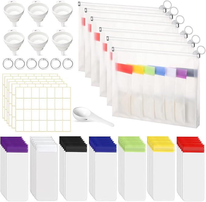 67pcs Protein Powder Travel Container Set 42 Single Dose Bags 6 Large Reusable Supplement Containers Portable Zip Pouches with Funnels Spoons Labels for Travel Gym Bath Salts Storage(Multicolor)