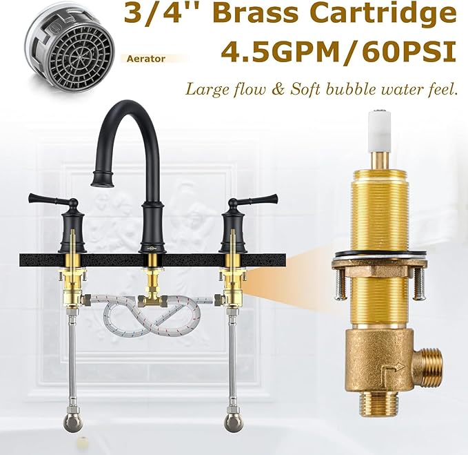 Matte Black Roman Tub Faucet, Antique Bathtub Faucet Set 3 Hole, High Flow Bath Tub Faucet 12-16 inch Widespread, Solid Brass Tub Filler 2 Handle 360° Swivel Spout Rough-in Valve(B2307-BK)