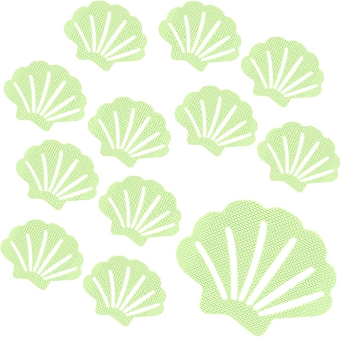 12 Pcs Non Slip Bathtub Stickers Luminous Green Adhesive Decals Sea Shell Shape Shower Stickers for Floor, Ladders, Bath Tub, Stairs, Bathroom