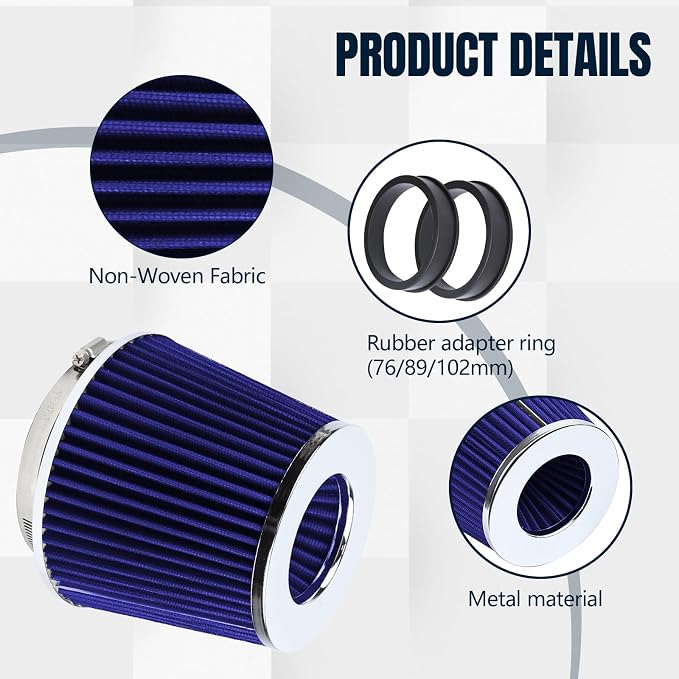 Hovom Universal Clamp-On Air Intake Filter, 76 89 102MM High Flow Round Tapered - Image 6