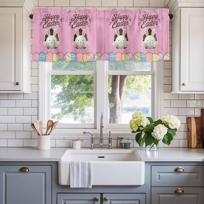 Pink Easter Curtain Valances for Windows, Kitchen Valance Window Treatment - Image 2