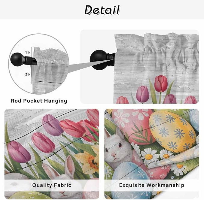 Easter Kitchen Tier Curtains 45 Inch Long 2 Panel Set, Rod Pocket Short Window - Image 9