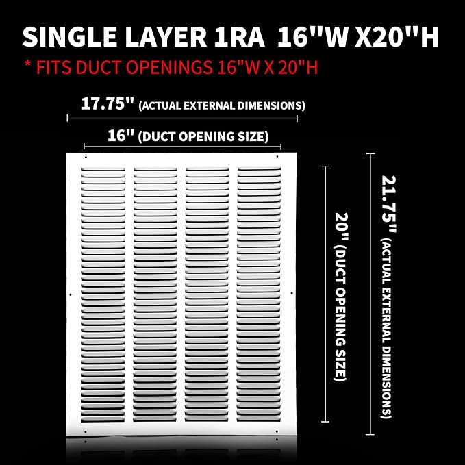 16x20 Return Air Grille, Air Return Vent Cover, Flat Vent Cover, Rejillas De - Image 2