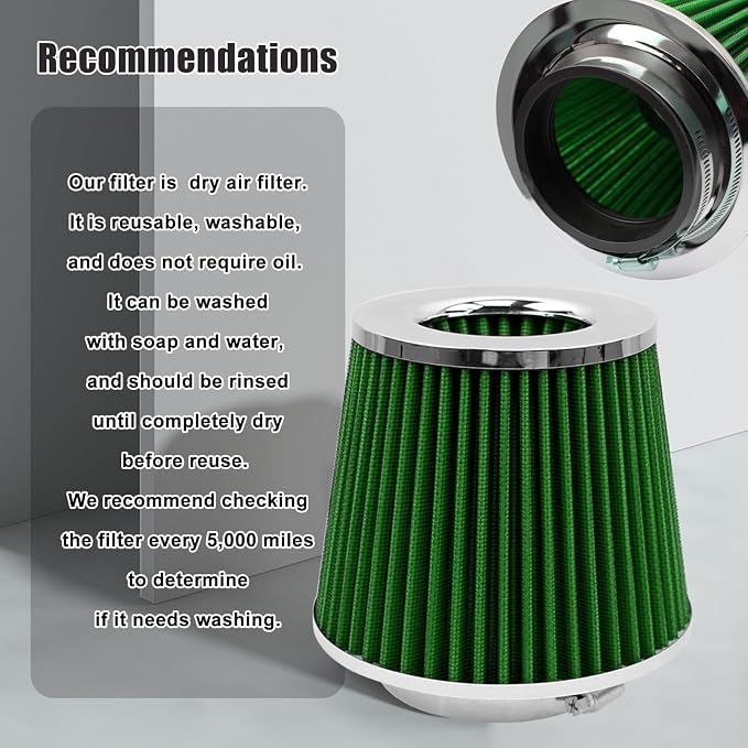 RYANSTAR RACING 89mm 3.5" High Flow Round Tapered Cone Cool Air Filter Cleaner - Image 6