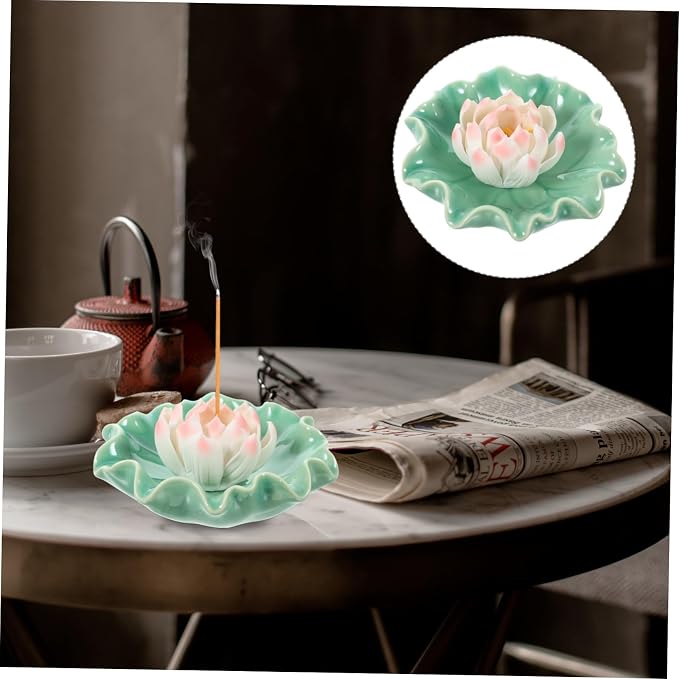 Creative Lotus Ceramic Incense Stick Holder Tray Handmade Lotus Base Incense - Image 2