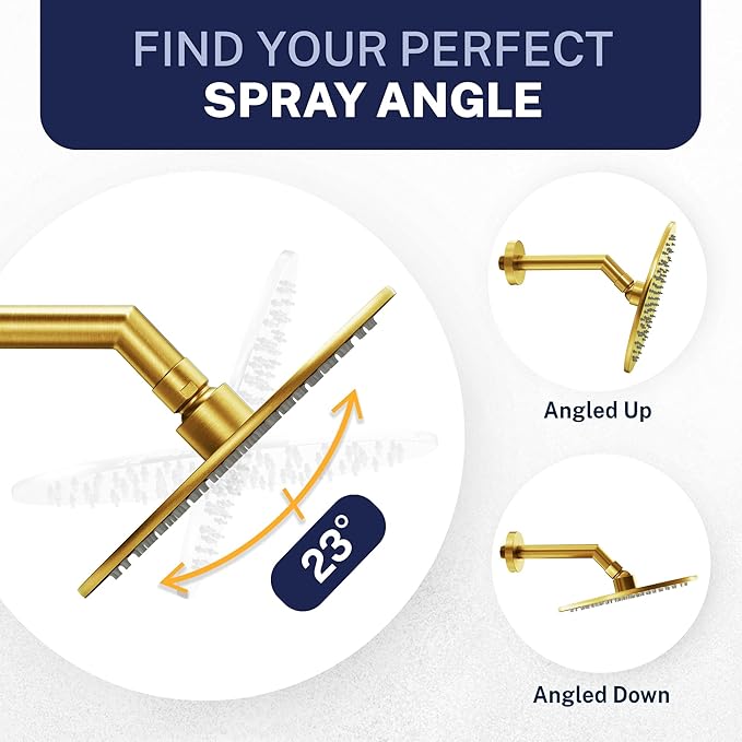 HammerHead Showers Solid Metal Round 8 Inch Rainfall Shower Head, High Flow Shower Head Optimized for Pressure, Brushed Gold, 2.5 GPM