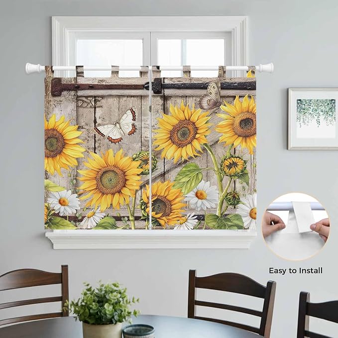 Farmhouse Sunflowers Kitchen Curtains 45 Inch Length, Short Cafe Window - Image 4