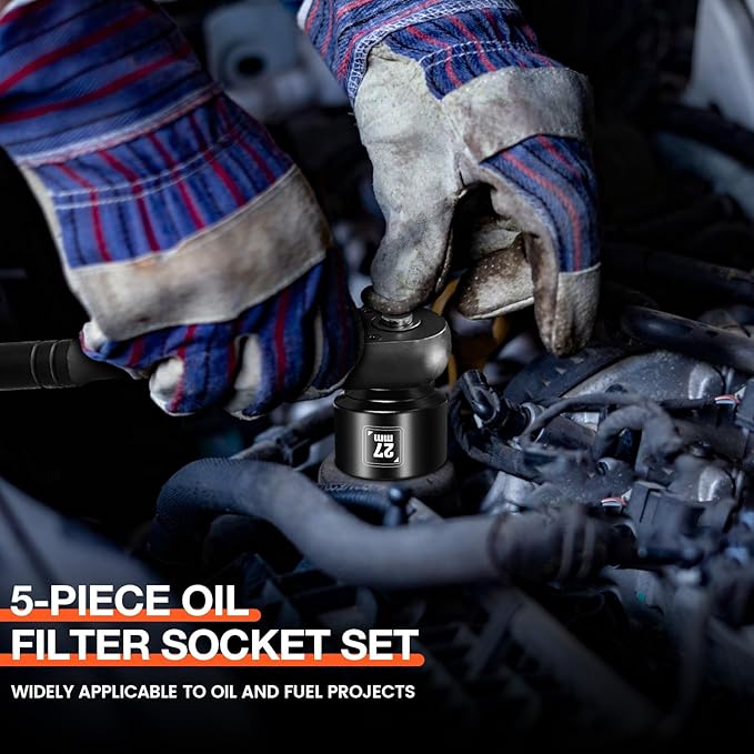 BLACKROBOT 5 Pieces 3/8” Drive Low Profile Oil Filter Socket Set, Metric Size - Image 7