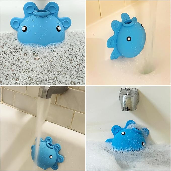 Bath Tub Overflow Drain Cover- Silicone Bathtub Overflow Cover with Suction Cups, Tub Drain Block Adds Inches of Water for Deeper Bath, Cute Bathroom Accessories, Blue