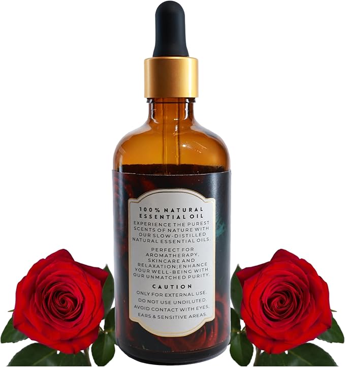 Luxurious Rose Essential Oil by Enhanced Essentials| Slow Distilled & Exotic| for Home,Diffusers,Skin & Hair Care,Aromatherapy,Bath,Perfume,Soap & Candle Making|with Glass Dropper| 3.38 Fl oz (100 ml)