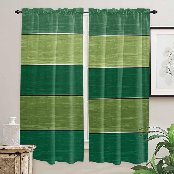 Farm Retro Green Wood Grain Window Valance Curtains, Rustic Wooden Plank - Image 7