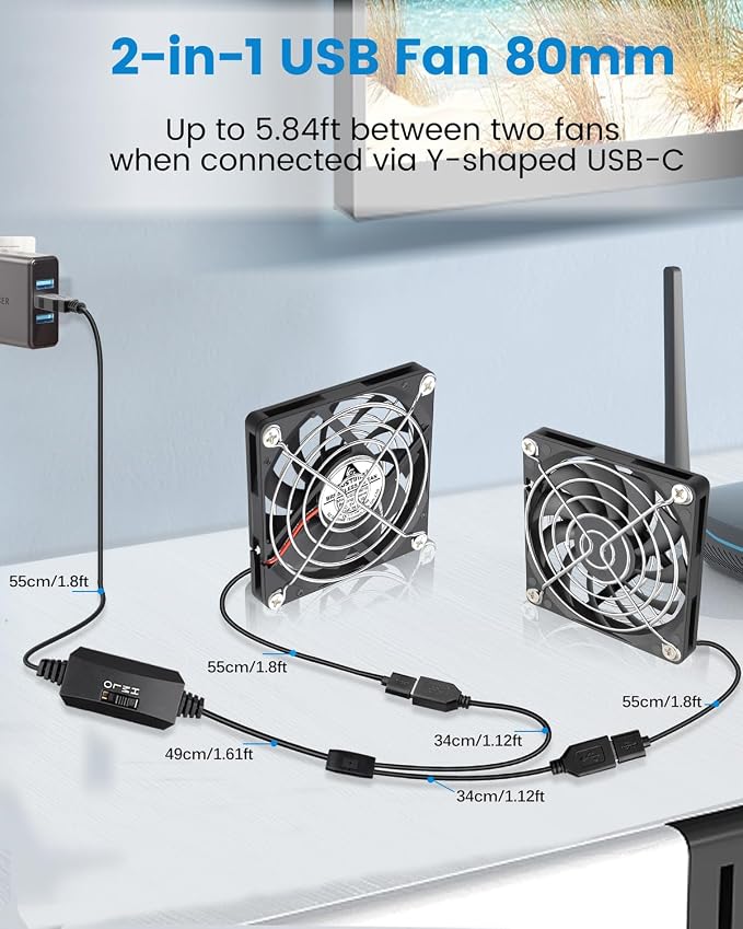 GDSTIME Dual 80mm x 10mm USB Fan - Image 2
